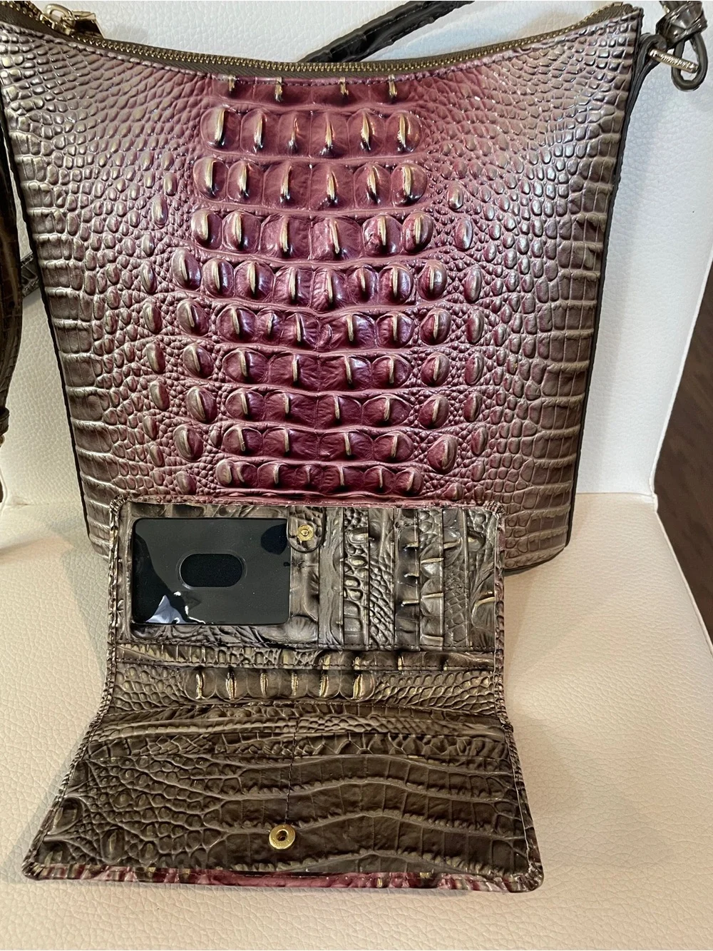 Brahmin Fig Jam Ombré Croc-Embossed Leather Crossbody with Matching Ady Wallet